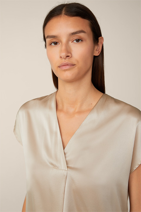 Tencel Cotton Top with Satin Front in Beige