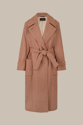 Virgin Wool Roben Coat in a Copper/Ecru Pattern