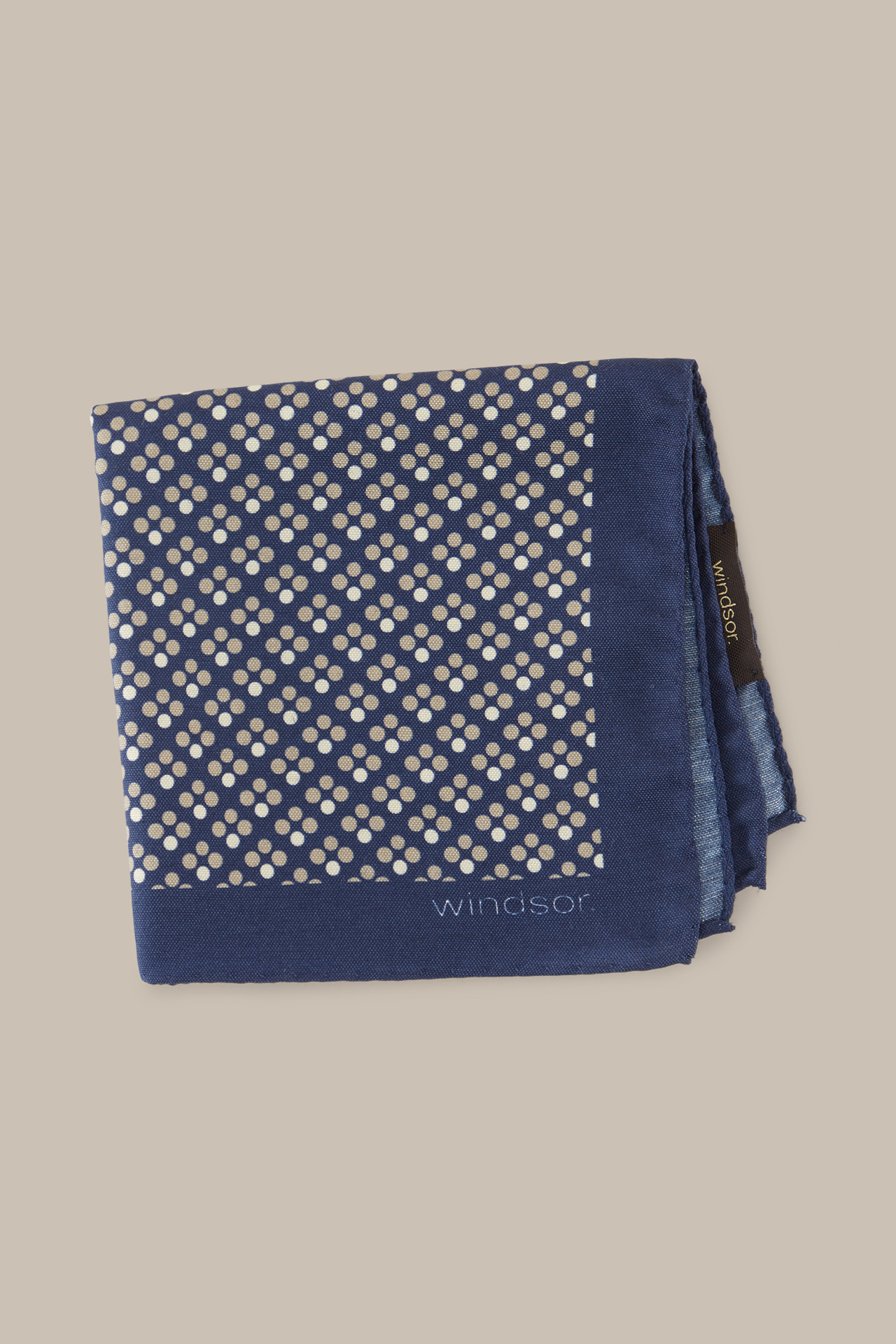 Handkerchief with Silk in Navy, Cream and Beige Patterned