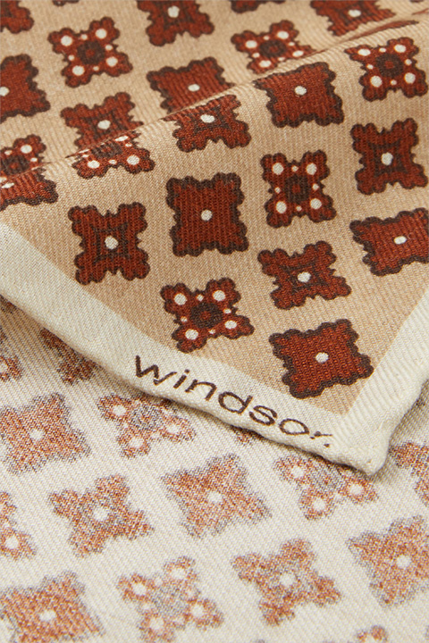 Wool Breast Pocket Handkerchief in Beige and Brown