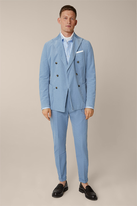 Veste de costume à fermeture croisée Satino en velours finement côtelé, en bleu