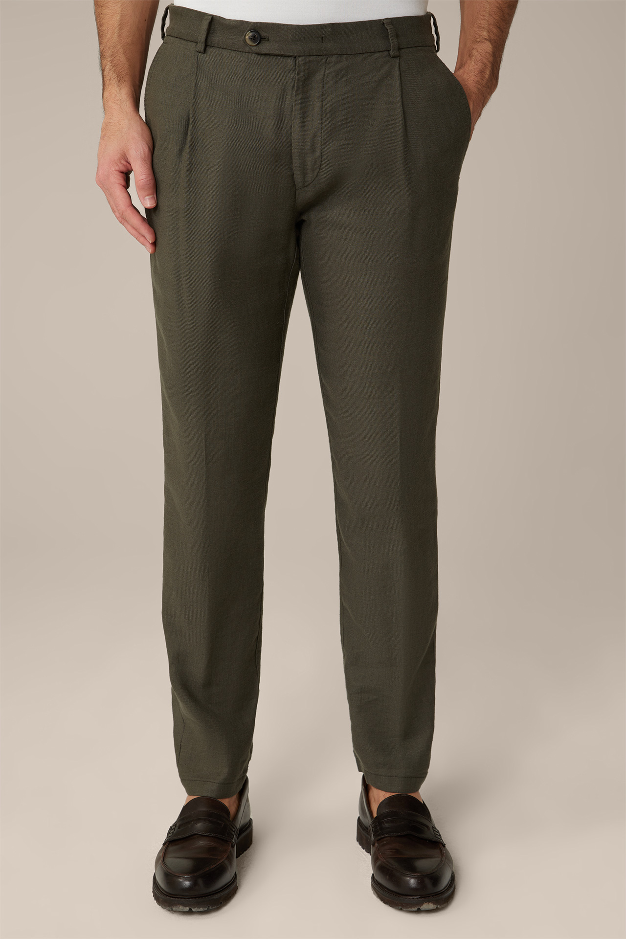 Floro Linen Mix Modular Trousers in Olive