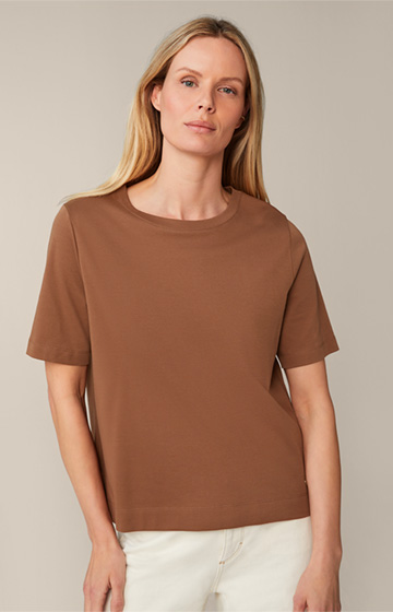 T-shirt en coton interlock, couleur caramel
