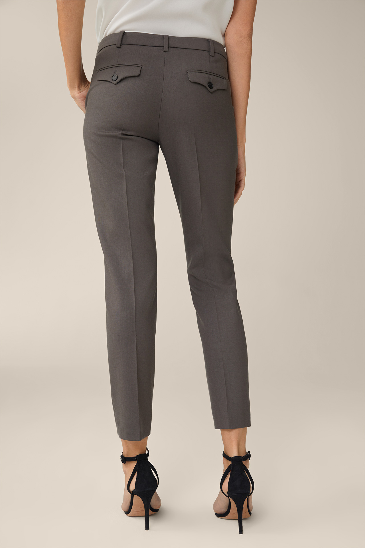 Virgin Wool Suit Trousers in Taupe