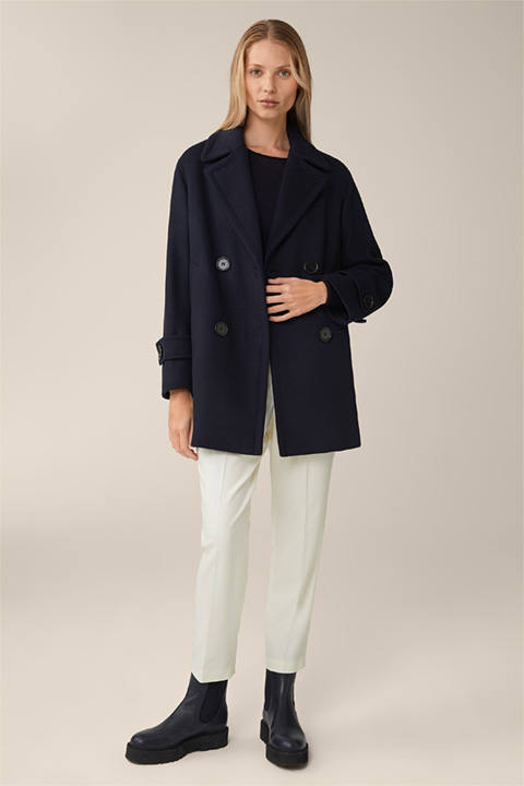 Wool Blend Caban Jacket with Wide Lapel in Navy