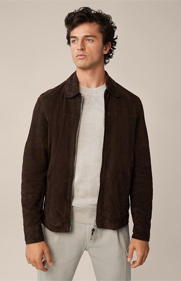 Goatskin Suede Leather Bareto Jacket in Dark Brown