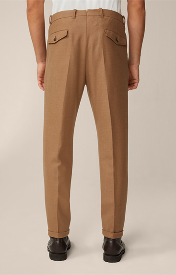 Jersey Flannel Sapo Modular Trousers with Pleat-front and Turn-Up in Camel