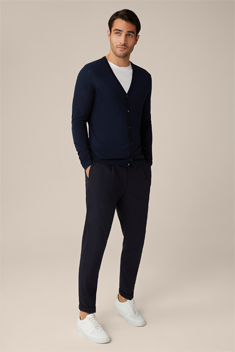 Nando Virgin Wool Knitted Jacket with Silk and Cashmere in Navy