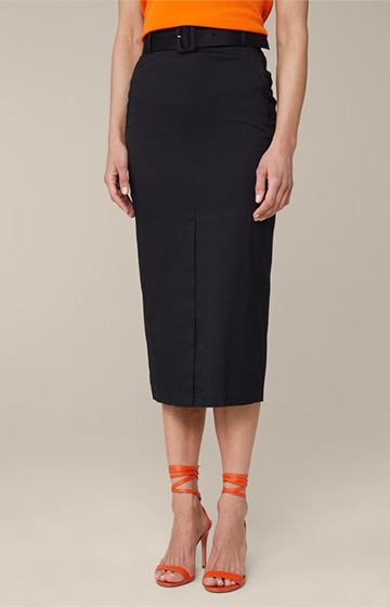 Stretch Cotton Pencil Skirt in Midi Length in Black