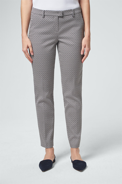 Jacquard-Stretch-Hose in Navy-Weiß