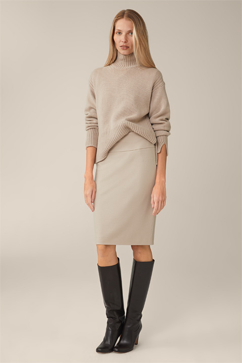 Wool Jersey Pencil Skirt in Beige
