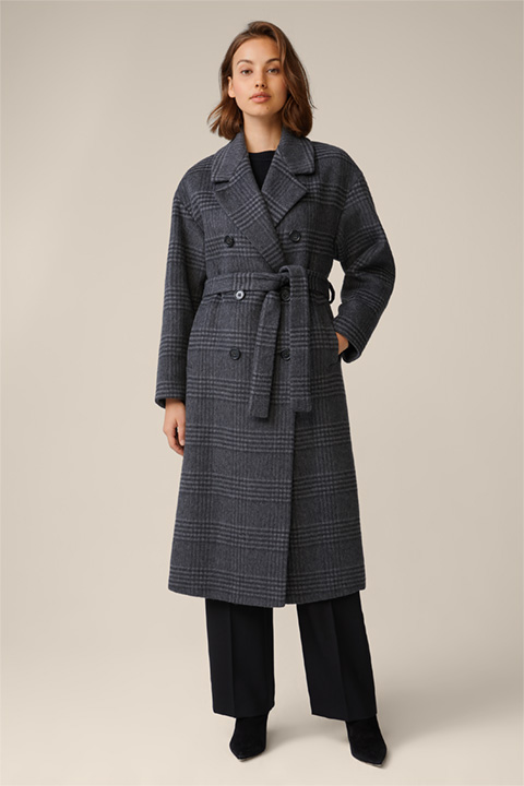Manteau en laine mélangée, à double rangée de boutons, en gris à motif