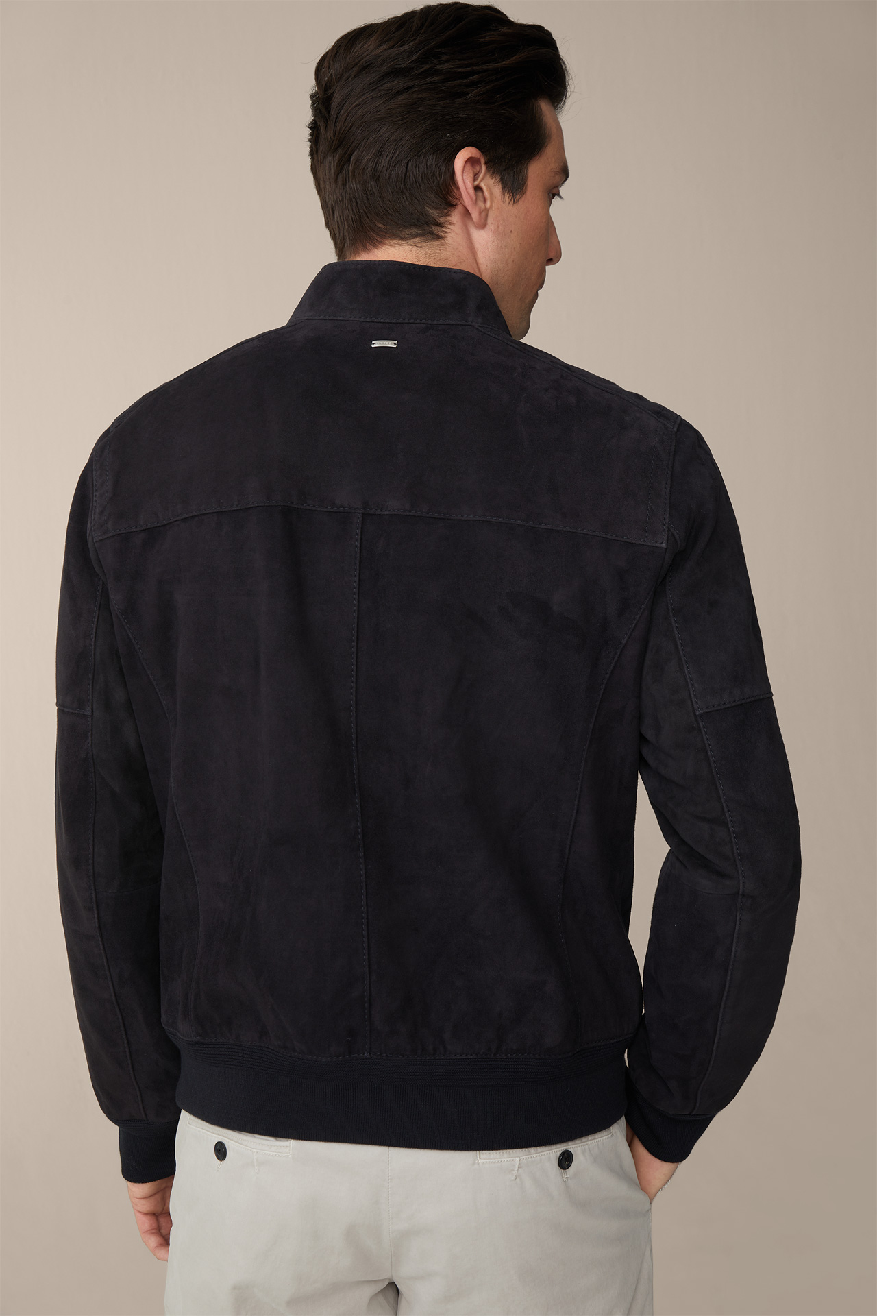 Borello Goatskin Suede Leather Bomber Jacket in Navy - in the windsor ...
