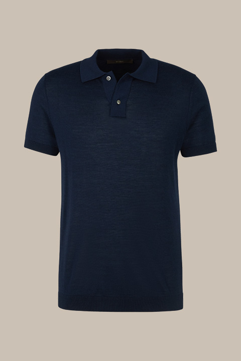Führt zu Produktdetailseite „Schurwoll-Strick-Polo-Shirt mit Seide und Cashmere in Navy"