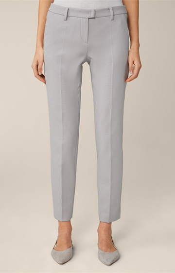 Grey Stretch Cotton Suit Trousers in Panama-weave