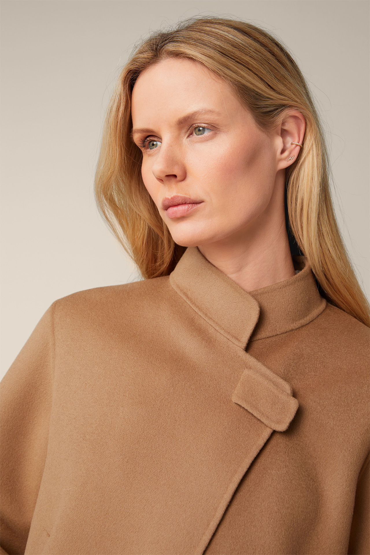 Double-faced Short Jacket with Stand-up Collar in Caramel