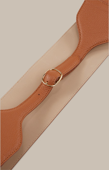 Wide Nappa Leather Belt with Pin Buckle in Camel
