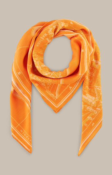Printed Scarf in Wool in Orange patterned