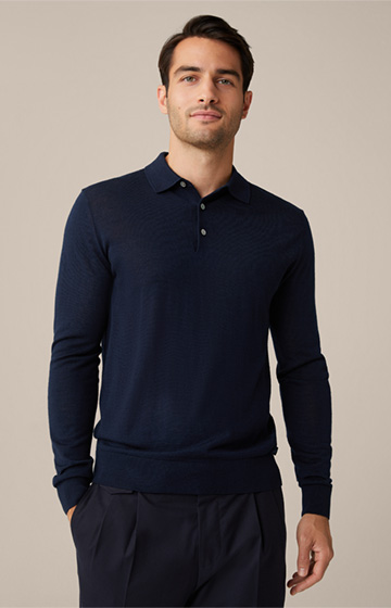 Polo en tricot Nando avec de la soie et du cachemire, en bleu marine