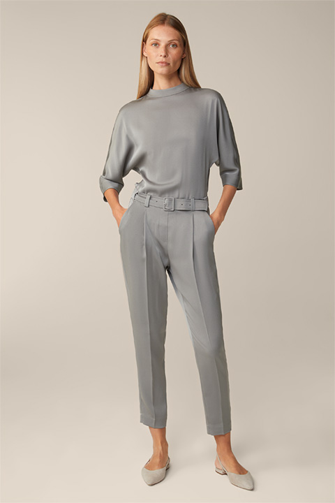 Crêpe Overalls with Pleat-front in Light Grey