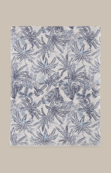 Foulard imprimé en coton, écru et bleu marine à motif