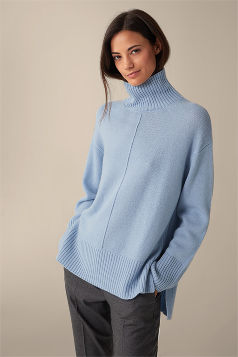 Cashmere-Pullover mit Stehkragen in Blau