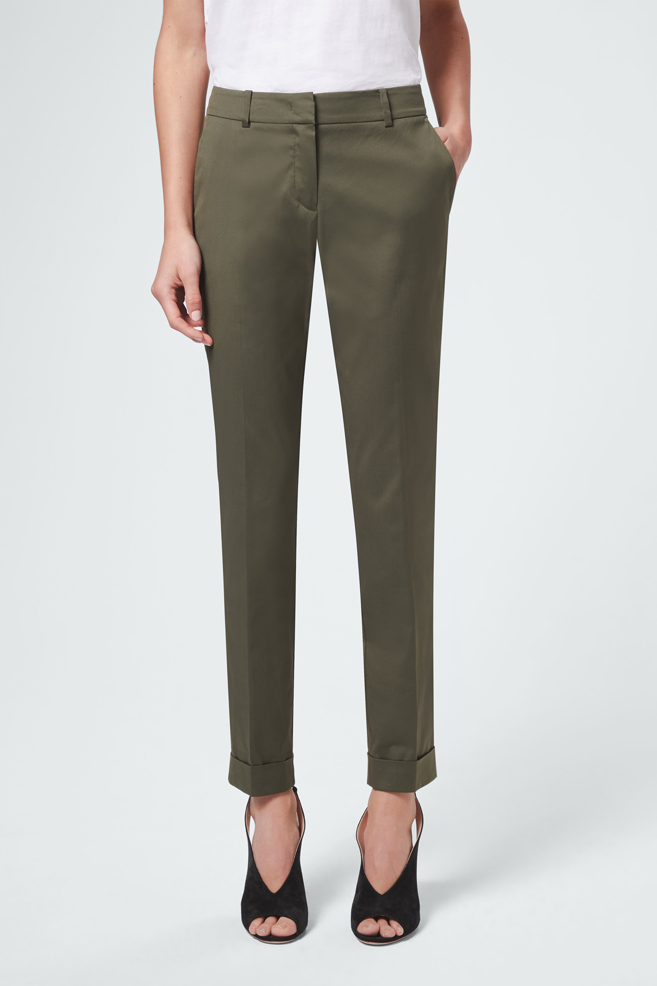 windsor. Baumwollstretch-Hose mit Umschlag in Oliv Women 36