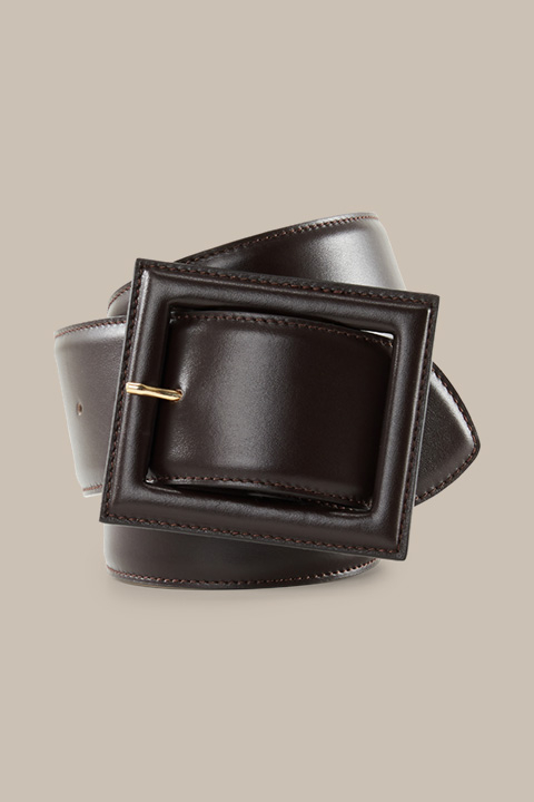 Wide Nappa Leather Belt with Pin Buckle in Dark Brown