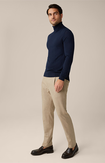 Nando Wool Roll Neck Pullover with Silk and Cashmere in Navy