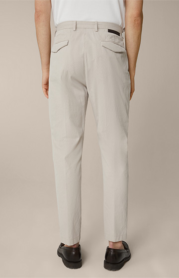 Flero Cotton Mix Trousers with Pleat-front in Beige-Grey