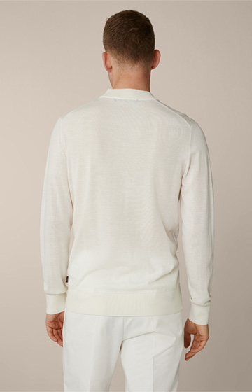 Pull-over en tricot Nando à col relevé, avec de la soie et du cachemire, en blanc laineux