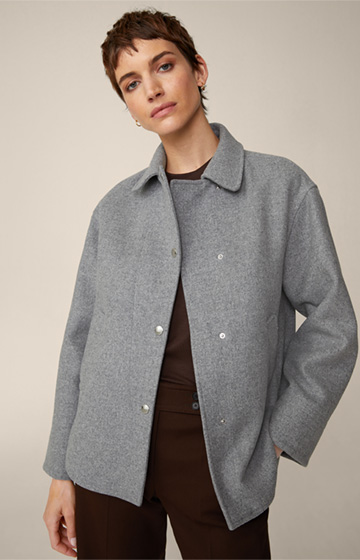 Virgin Wool Shirt Jacket with Cashmere in Grey Melange