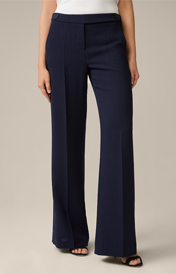 Double Wool Crêpe Palazzo Trousers in Navy