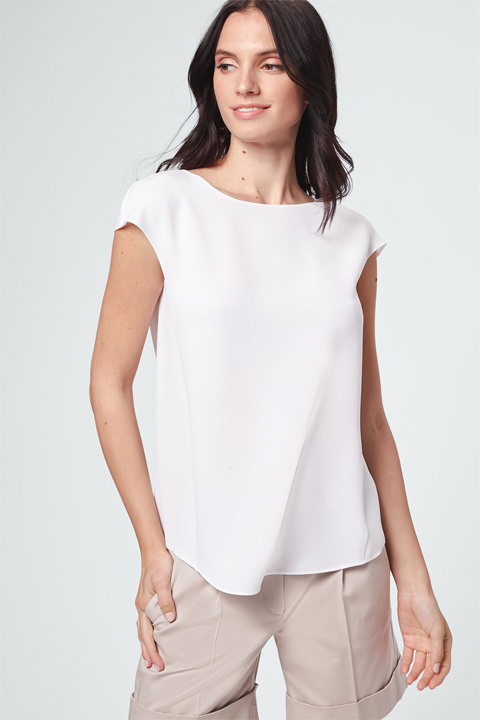 Crêpe-Kurzarm-Bluse in Ecru