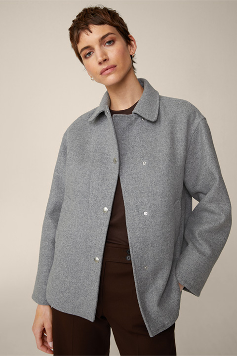 Virgin Wool Shirt Jacket with Cashmere in Grey Melange