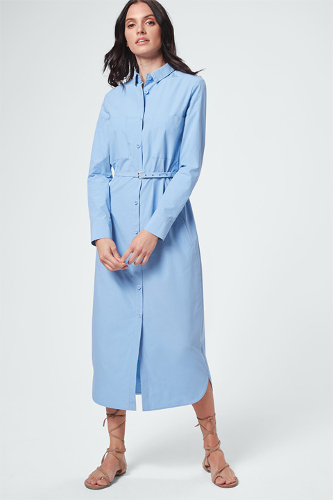 Popeline Hemdblusen-Kleid in Hellblau