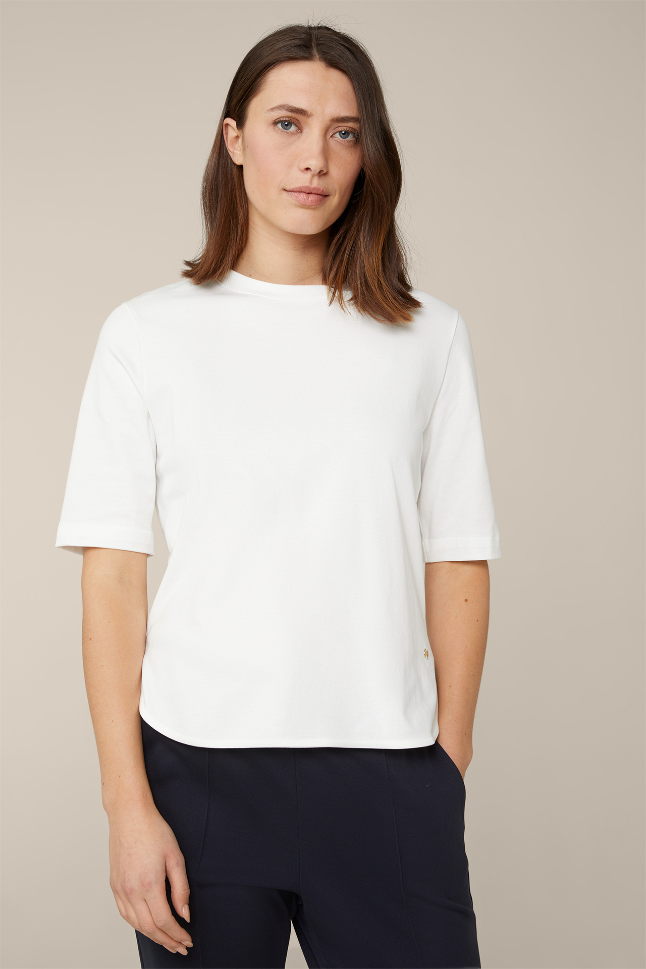 Baumwoll-Interlock-Halbarm-Shirt in Weiß