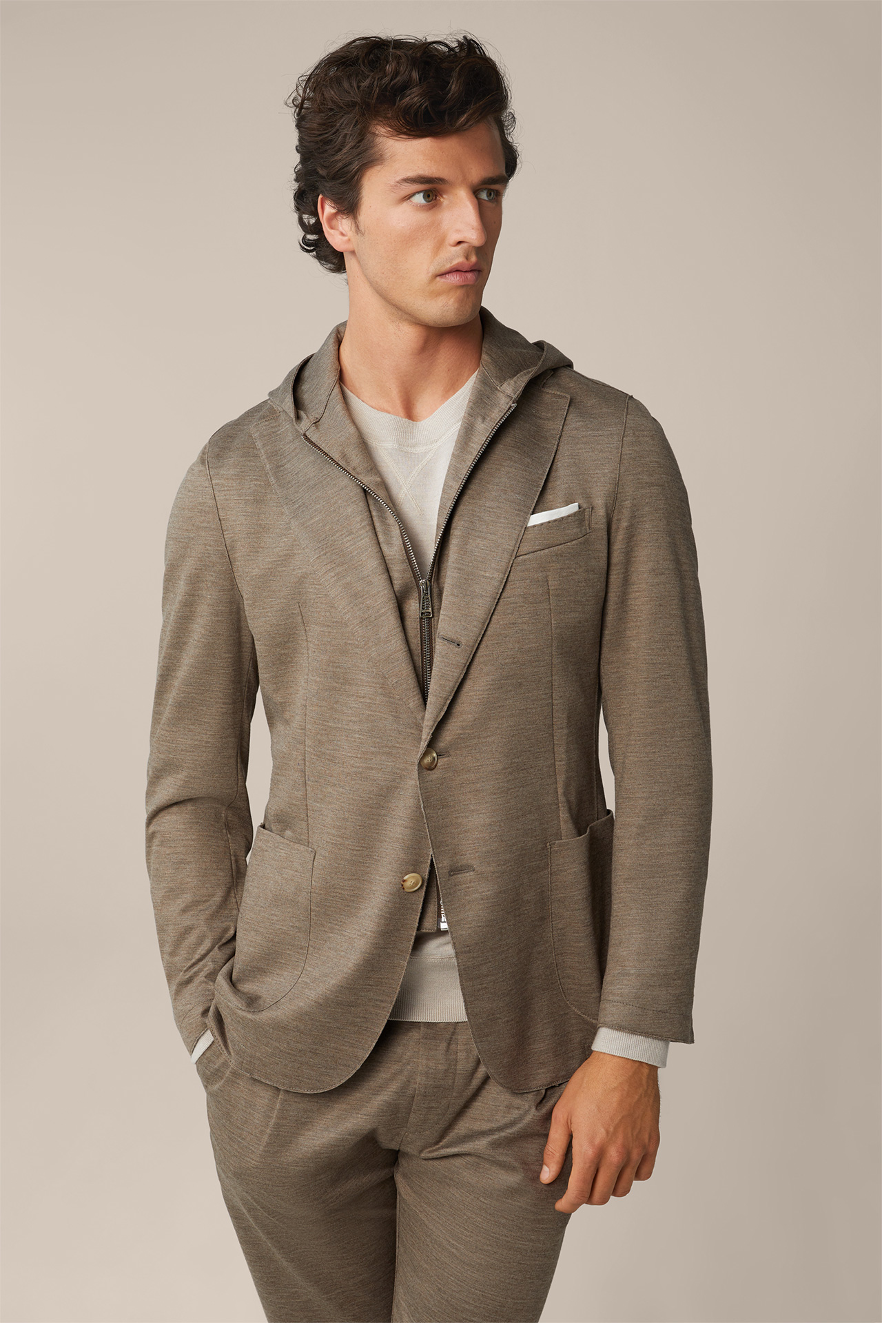 Gilo Jersey Modular Jacket with Hood Inlay in Taupe