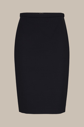 Virgin Wool Stretch Pencil Skirt in Navy