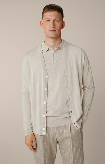 Nando Knitted Cardigan with Silk and Cashmere in Beige