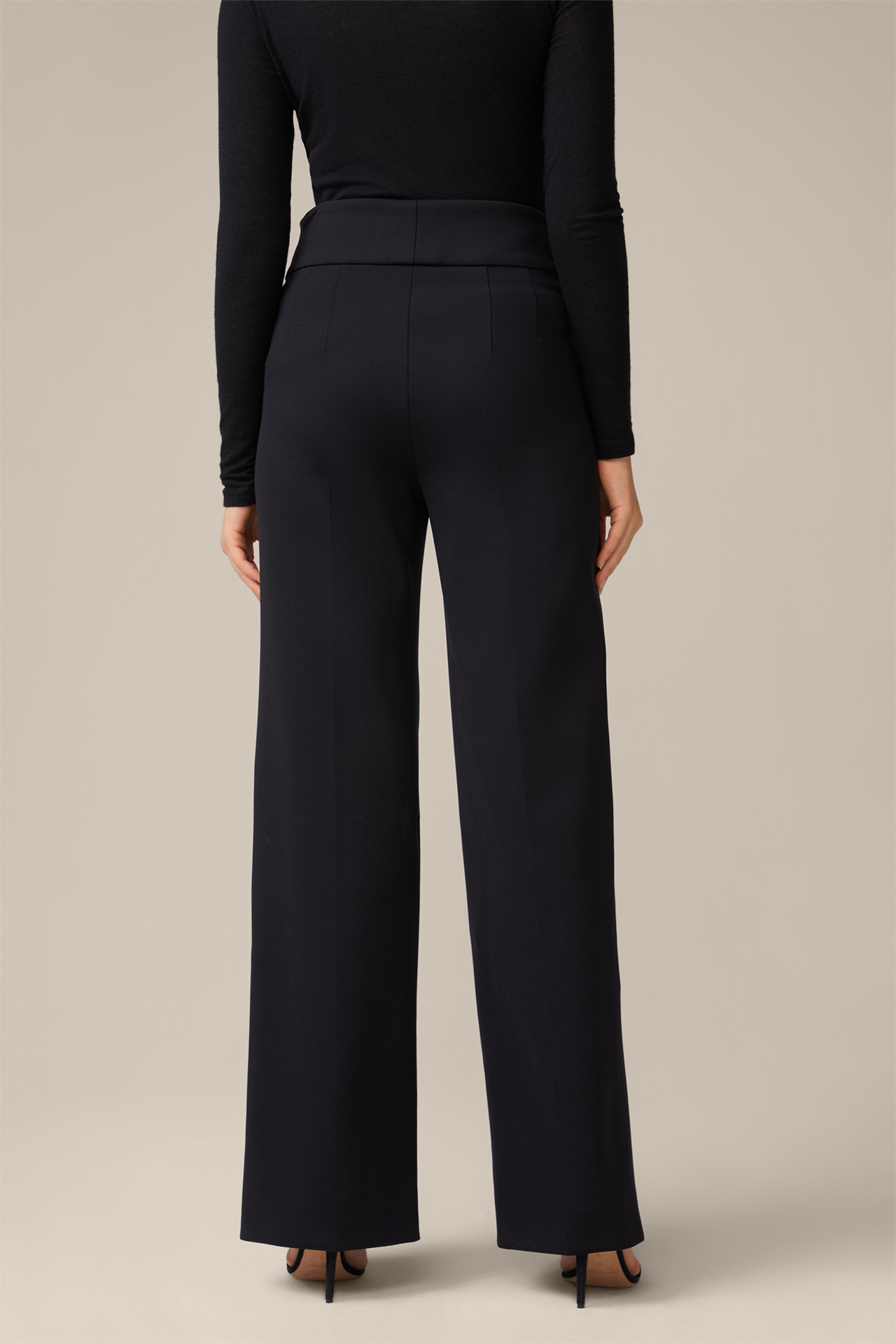 Techno Jersey Palazzo Trousers in Black