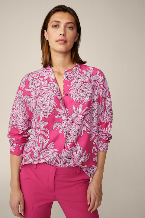 Printed Blouse in Viscose and Silk in a Pink Pattern