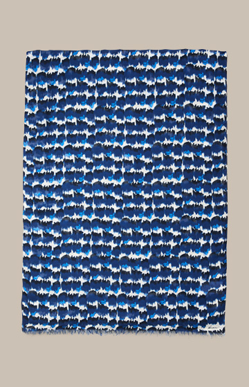 Print-Schal aus Modal in Navy-Blau-Ecru gemustert
