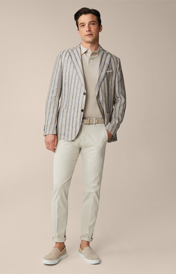 Giro Linen Jacket in Beige with Grey Stripes