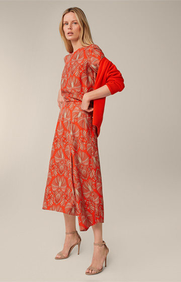 Printed Blouse in Viscose and Silk in a Red and Beige Pattern