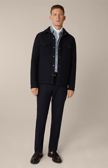 Umito Wool Blend Shirt Jacket in Navy