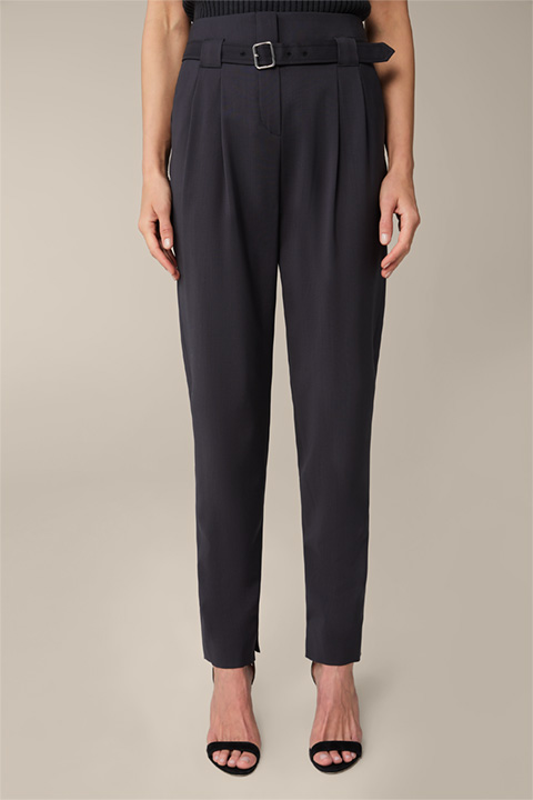 Virgin Wool Pleat-front Trousers with Belt in Anthracite