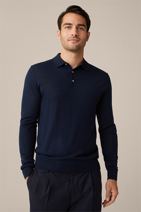 Nando Knitwear Polo with Silk and Cashmere in Navy
