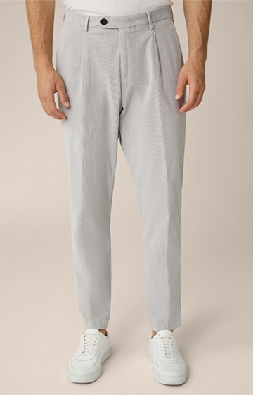 Flero Cotton Trousers with Waist Pleat in Stone Grey