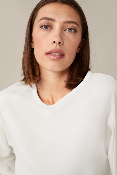 Crêpe Blouse with Boat Neck in Ecru